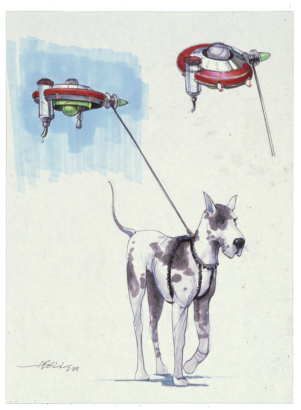 Back to the Future Part 2 concept art illustration John Bell Studio robot dog walker